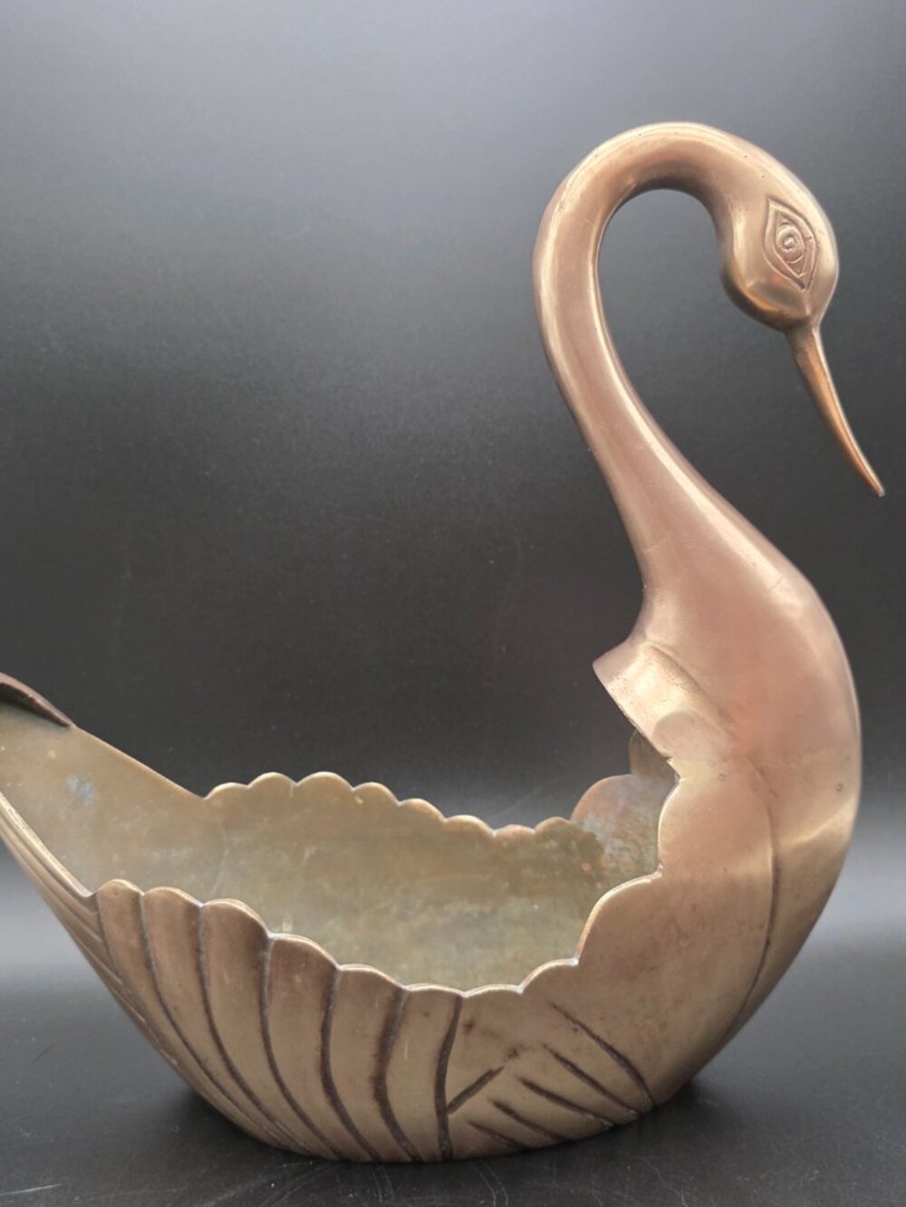 Vintage Large Brass Swan Planter Approximately 11 Long x 10 Tall